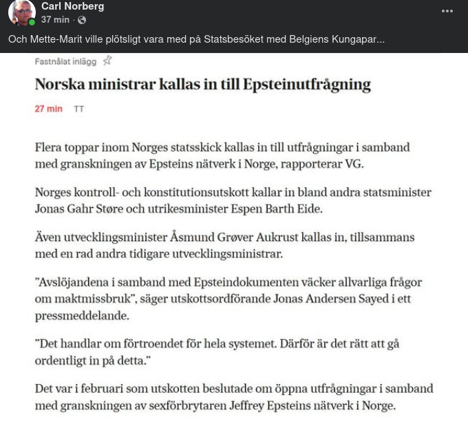 Norska Ministrar Kallade Till Epsteinutfrågning