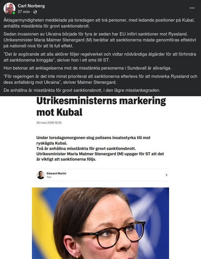 Två Kubal-Anställda Anhållna För Grovt Sanktionsbrott