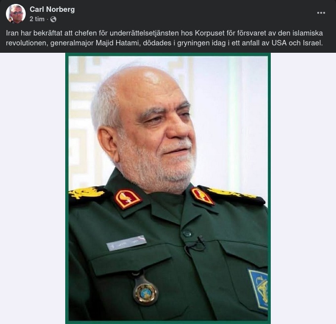 Iransk Underrättelsechef Bekräftad Död
