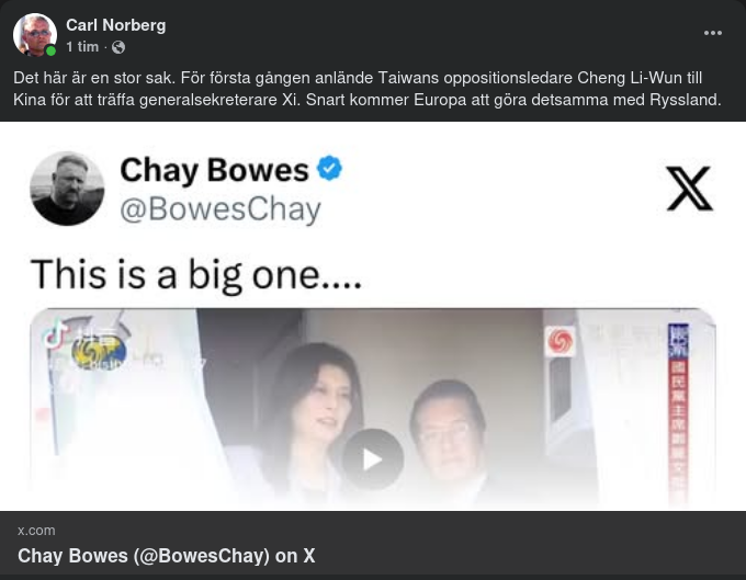 Taiwans Oppositionsledare Besöker Xi