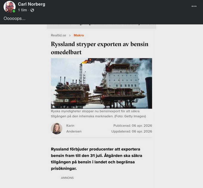 Ryskt Bensinexportstopp