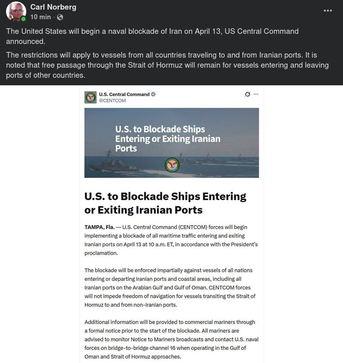 USA Blockerar Sjöfart Till & Från Iran
