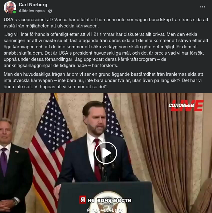 Vance Ser Ingen Iransk Samarbetsvilja