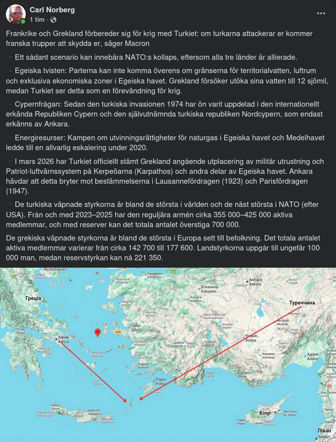 Frankrike Militärt Med Grekland Mot Turkiet